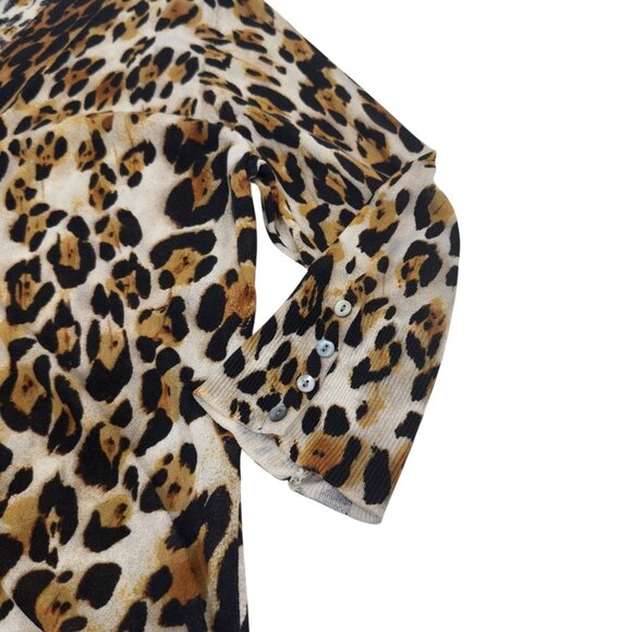 Chicos SZ 2 Leopard Print Open Front Cardigan Sweater Womens Size L 3/4 Sleeve - Picture 8 of 11